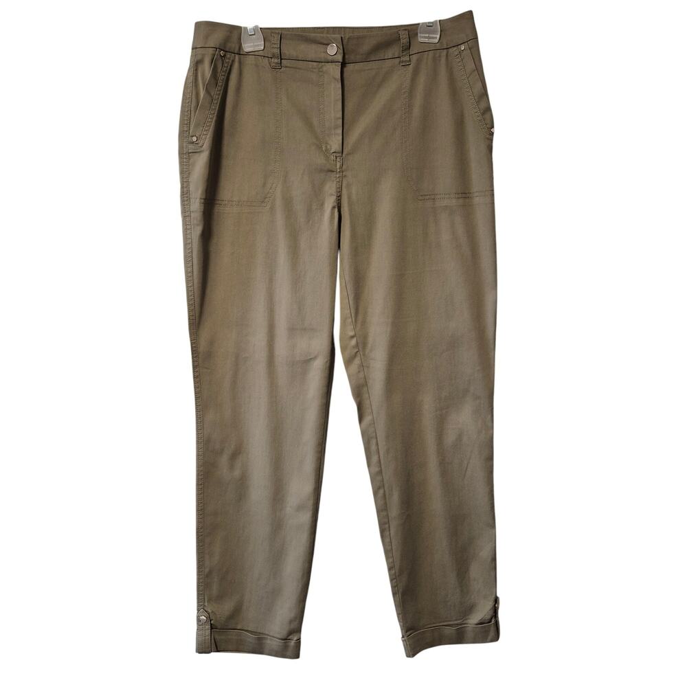Chicos Womens Pants Khaki Tan Size 1 (M/8) Ankle Roll Tab Hem Cotton Nylon Blend